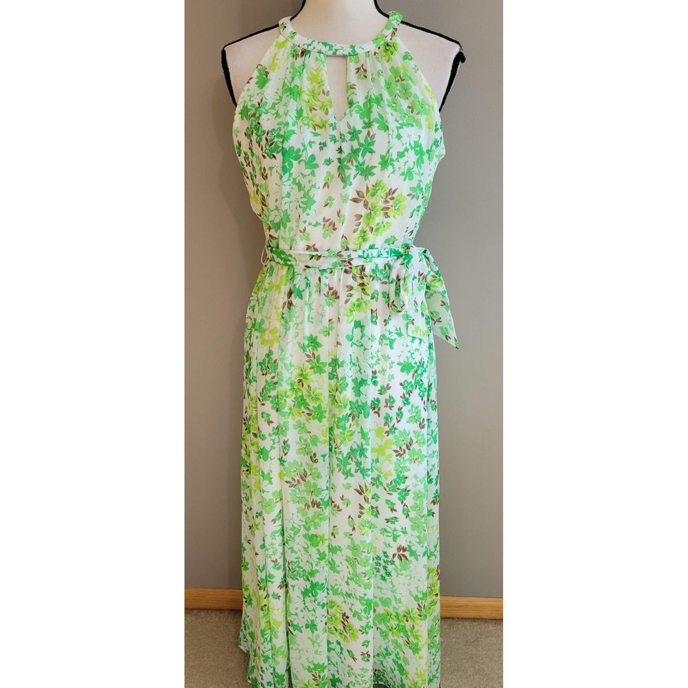 Green Floral Halter Maxi Dress - Lightweight Summer Style